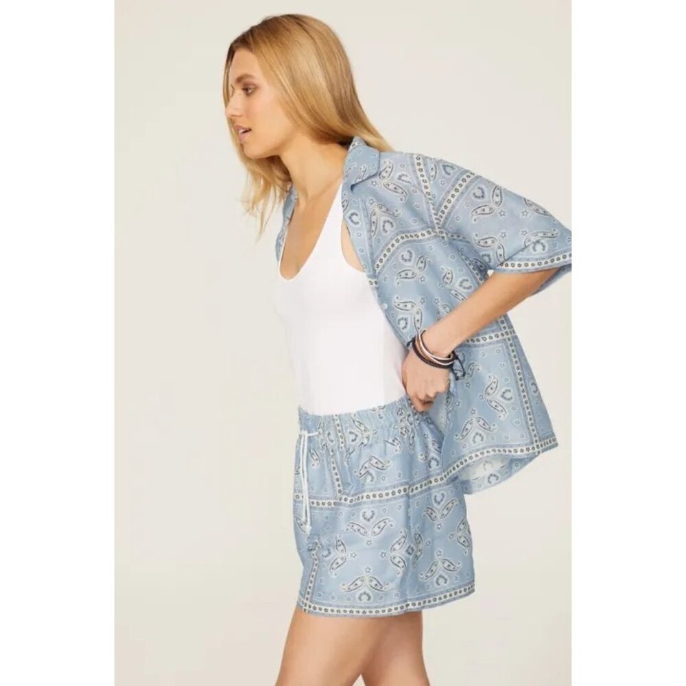 Sandro Judy Paisley Print Drawstring Shorts Blue Size 40 NWT - Picture 2 of 8